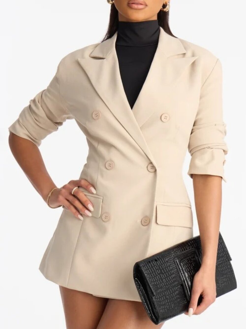 Fashion Nova Stone Giselle Double Breasted Women's Hourglass Blazer SZ M